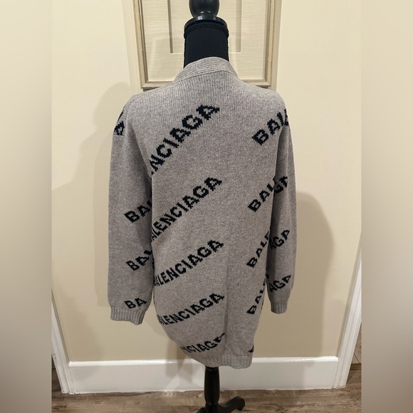 Authentic Balenciaga All Over Logo Cardigan. Grey. Size Small - Picture 4 of 4
